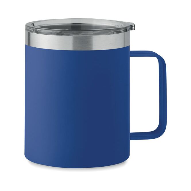 Premium-Werbegeschenk Doppelwandiger Becher mit Gravur – Blau – auslaufsicherer Edelstahl-Thermobecher für Büro und Konferenzen