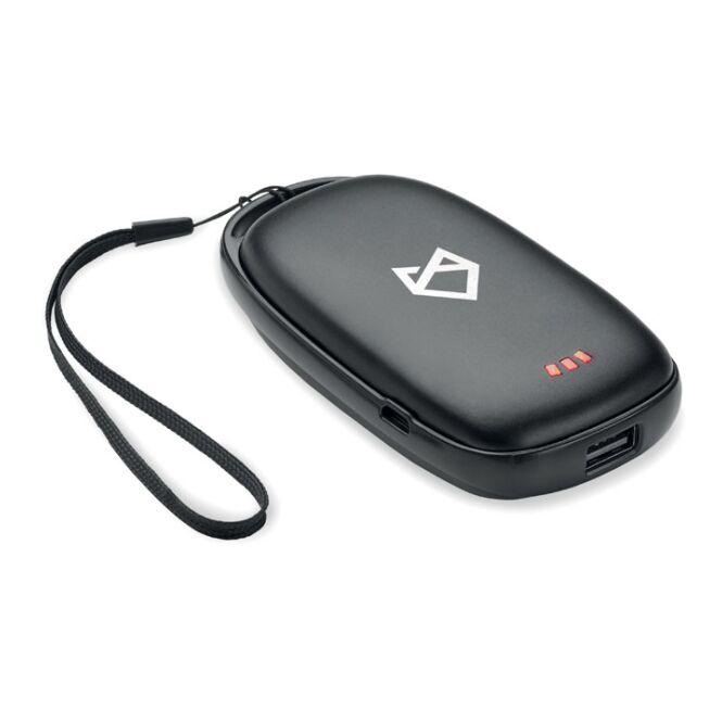 Werbeartikel Handwärmer 4000 mAh Powerbank – schwarz – mit Logo bedruckt 4000 mAh 3-stufige Wärme Elektro-Gadget für Unternehmen