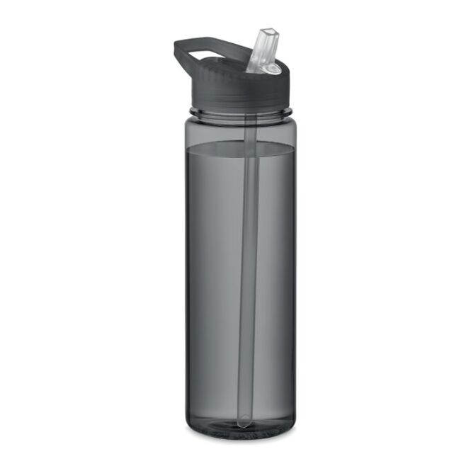Firmengeschenk Trinkflasche 650 ml mit Logodruck – Transparent grau – auslaufsichere nachhaltige Trinkflasche für Büro und Außendienst
