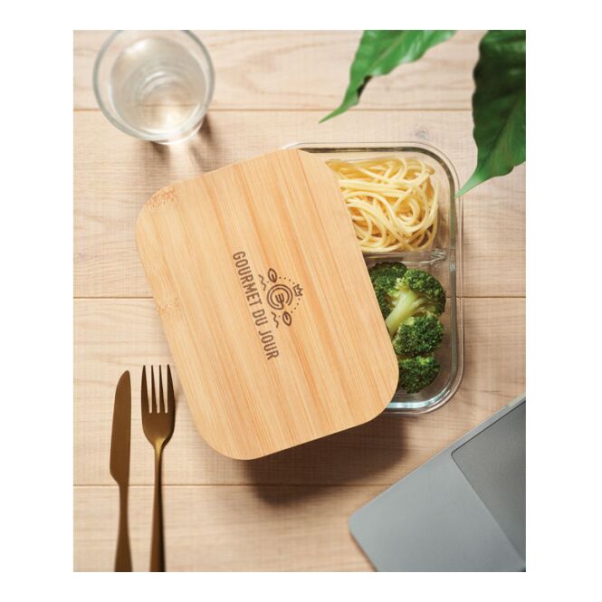 Firmengeschenk Lunchbox aus Glas mit Logodruck – 800 ml – Transparent – Glasbehälter für Büro und Kantine