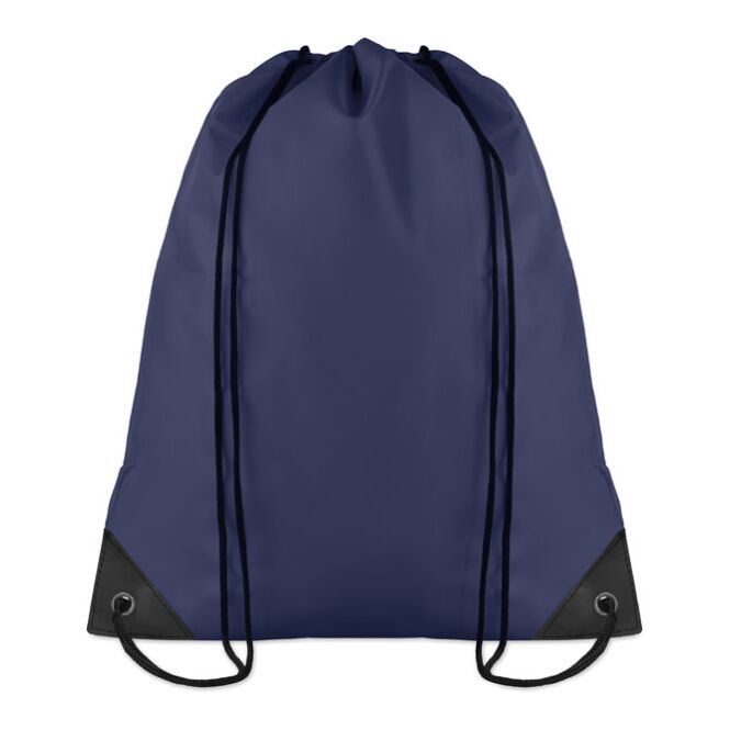 Werbeartikel Turnbeutel aus Polyester mit Logodruck – Blau – praktischer Rucksack für Messen und Firmenevents