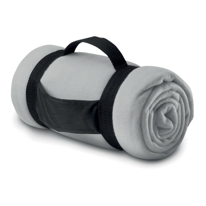 Premium-Werbeartikel Fleece-Decke – mattsilber – mit Logo bedruckt für Firmen-Events