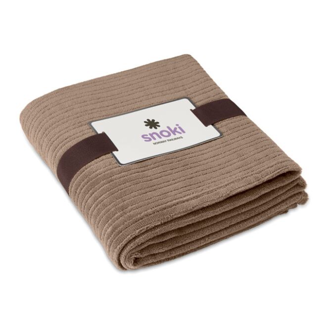 Premium-Werbeartikel Fleece-Decke mit Karte – khaki – mit Logo bedruckt für Firmen-Events 240 g/m²