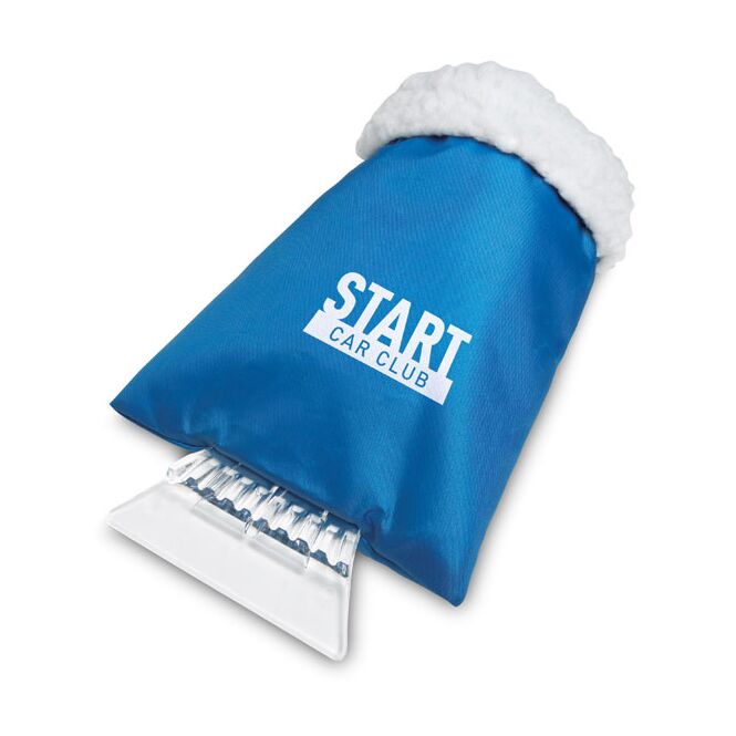 Werbeartikel Eiskratzer mit Handschuh mit Logodruck – Blau – nützliches Winterpräsent für Geschäftskunden und Firmenflotten