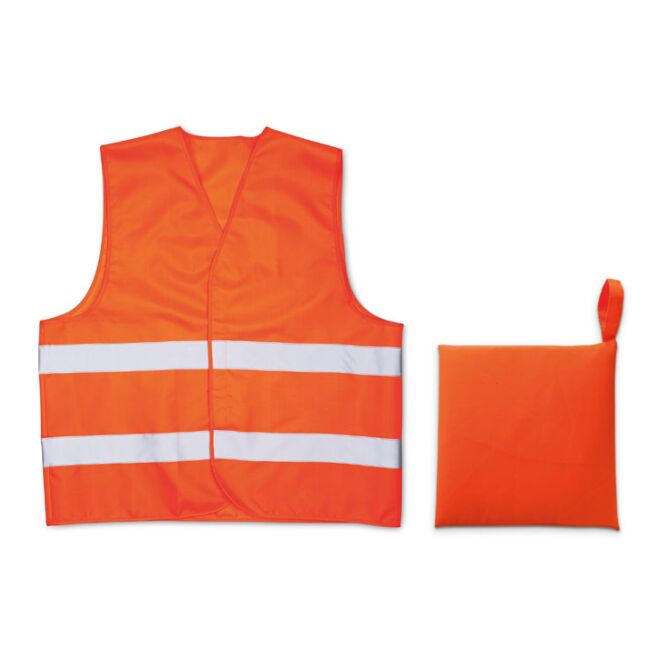 Messeartikel Warnweste Sicherheitsweste – orange – mit Logodruck, Klasse 2, 100% Polyester für das Firmen-Event, zertifizierte Sicherheitsweste