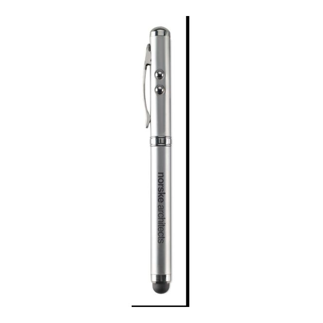 Werbeartikel Laserpointer multifunktional mit Gravur – Silber glänzend – praktisches Schreibgerät für Büro und Präsentationen