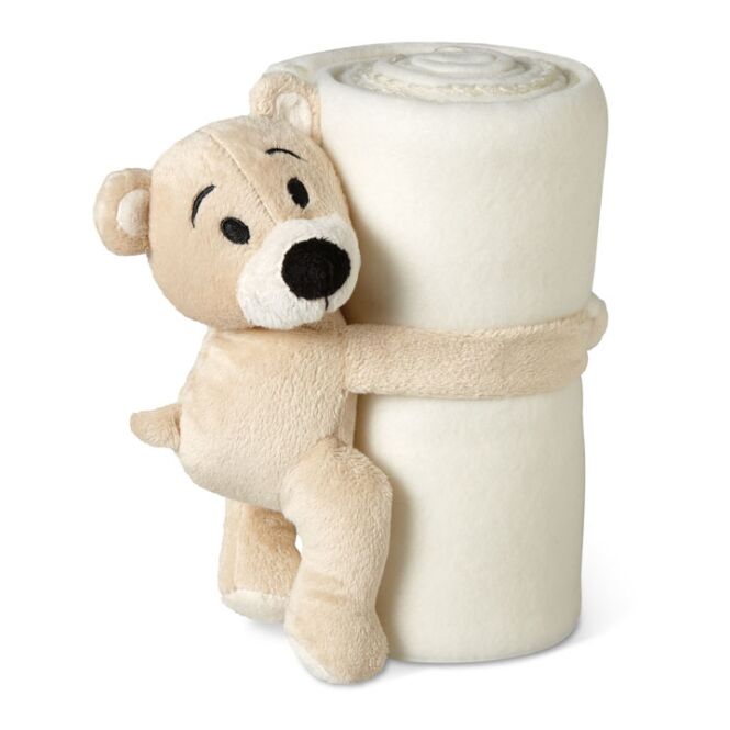 Premium-Werbeartikel Kinder-Fleece-Decke Plüschbär – weiß – mit hochwertigem Stick für Firmen-Events