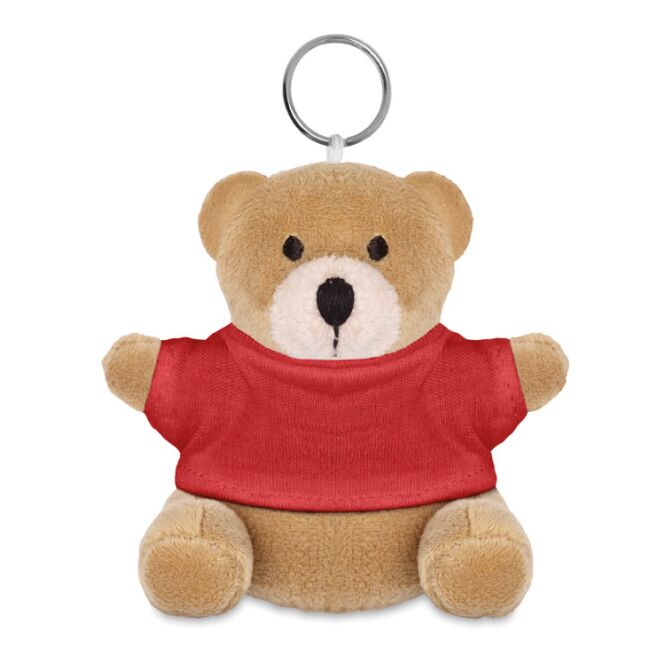 Werbeartikel Schlüsselanhänger Teddy Nil – rot – mit Logo bedruckt als niedliches Maskottchen für Firmen-Schlüsselbund und Messen
