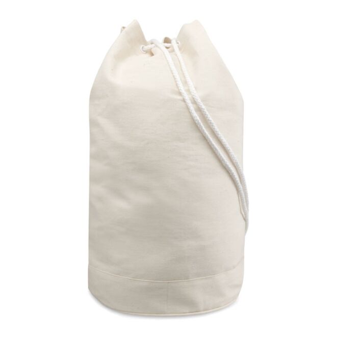 Werbeartikel Seesack aus Baumwoll-Twill mit Logodruck – Beige – robuster Packsack für Firmen und Events