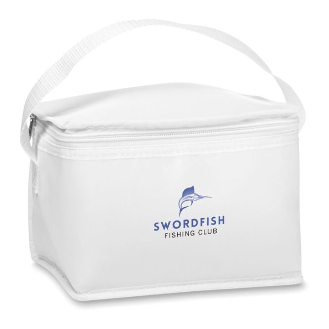 Werbeartikel Kühltasche für 6 Dosen mit Siebdruck – Weiß – isolierte Kühltasche für Firmen Events und Messen