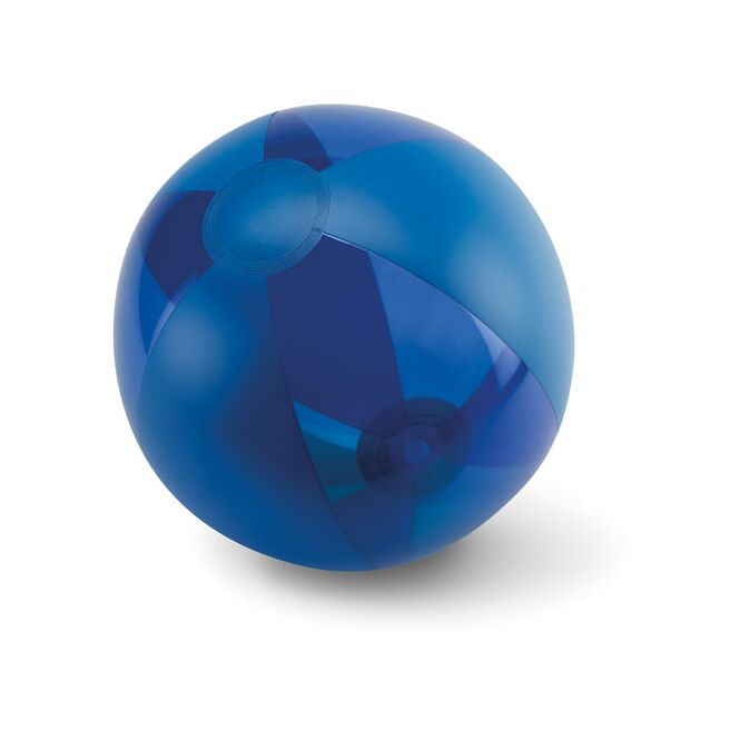 Werbeartikel aufblasbarer Wasserball transparente Streifen – blau – mit Logo bedruckt für Strand-Promotions
