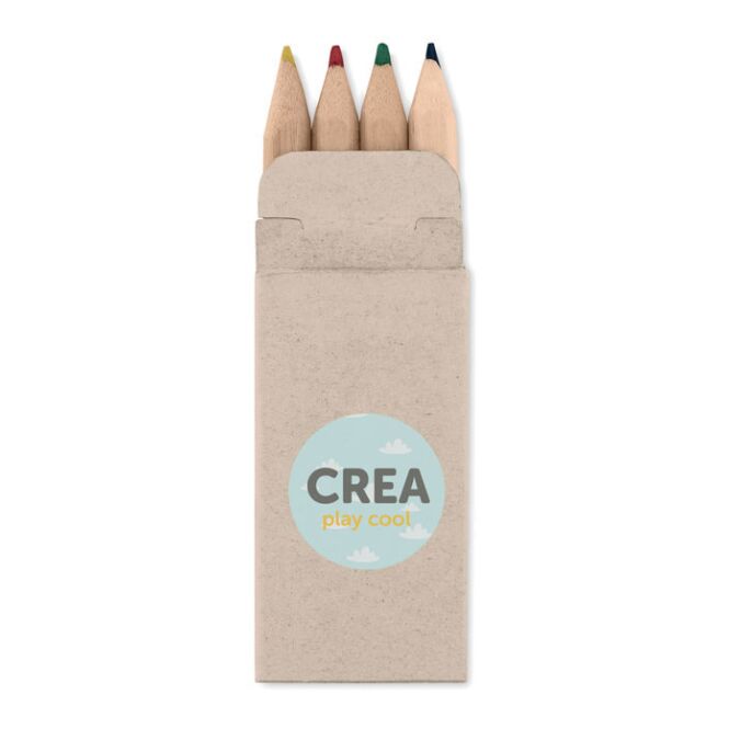 Werbeartikel Mini Buntstifte-Set mit Logodruck – Beige – Malkasten für Schulen und Büros