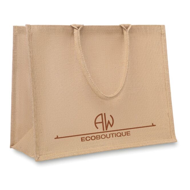 Werbeartikel Jute Shopper mit Logodruck – Beige – nachhaltige Tragetasche für Messen und Business