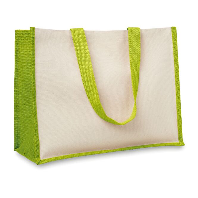 Kundengeschenk Jutetasche Shopper – limette – mit individuellem Logodruck lange Henkel robuster Jutebeutel für nachhaltige Events