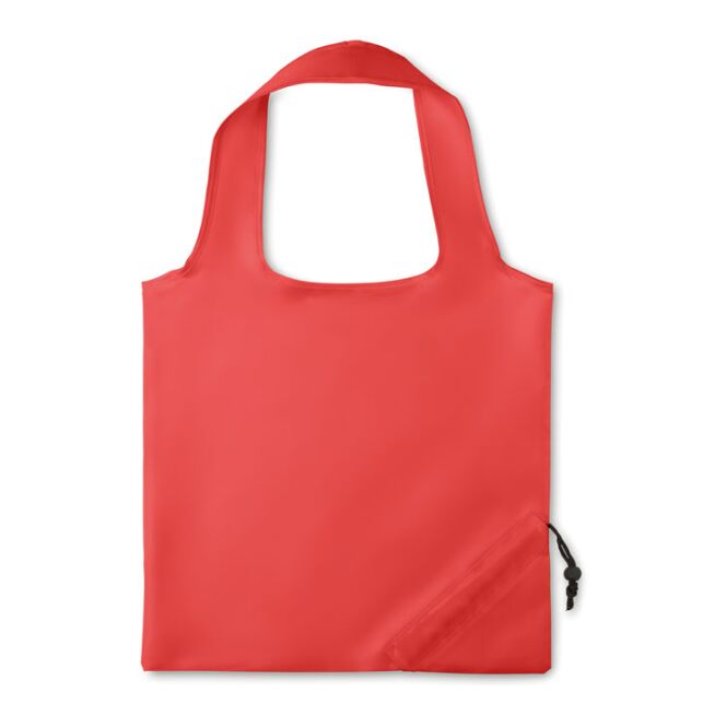 Werbeartikel faltbare Einkaufstasche mit Logodruck – Rot – praktische Stofftasche aus Polyester für Messen und den Büroalltag