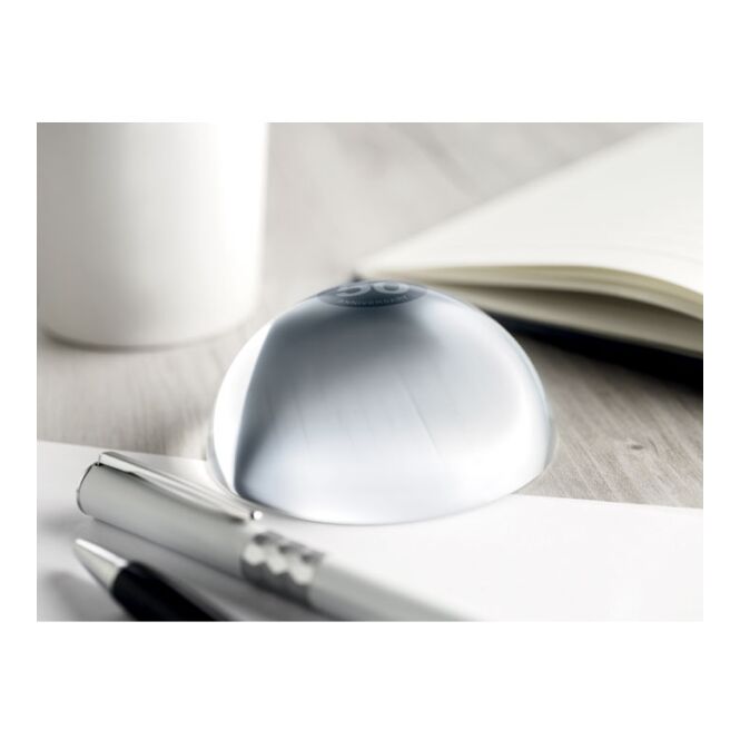 Werbeartikel Briefbeschwerer aus Glas mit Gravur – Weiss – stilvolles Accessoire für den Schreibtisch
