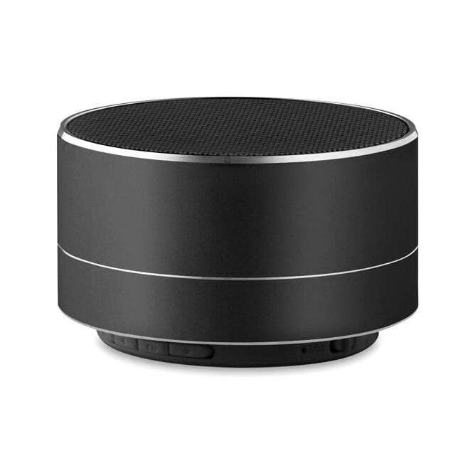 Kundengeschenk Bluetooth Lautsprecher Aluminium – schwarz – lasergraviert 3W 450mAh Akku mit Beleuchtung für das Homeoffice