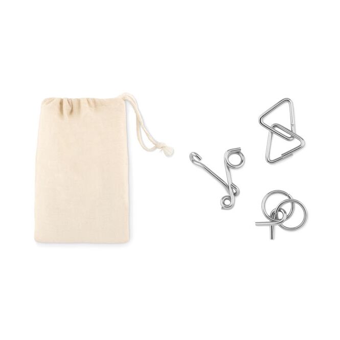 Werbeartikel Geduldsspiele-Set mit Logodruck – Beige – Knobelspiel für Firmenevents und Büro