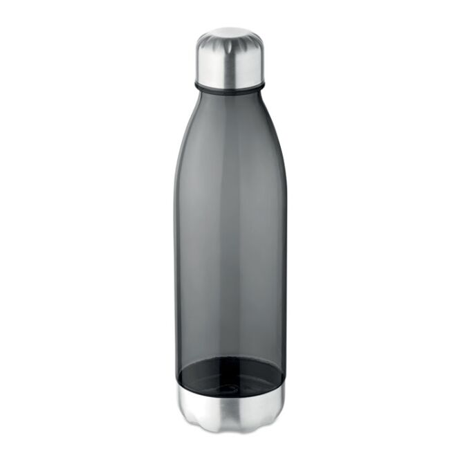 Werbeartikel Trinkflasche MILK – transparent grau – mit Logo bedruckt 600 ml Tritan Edelstahlverschluss für Sportevents & Turniere