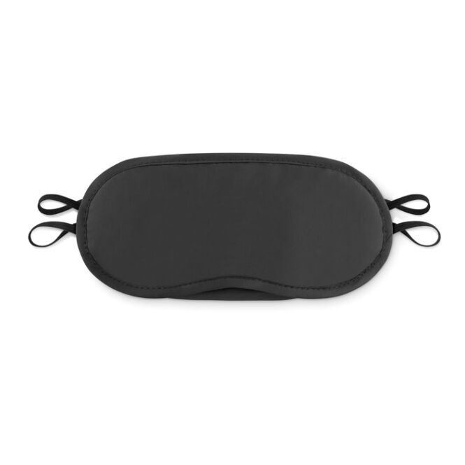 Kundengeschenk Schlafmaske aus Polyester – schwarz – mit Logo bedruckt für Messen & Promotion