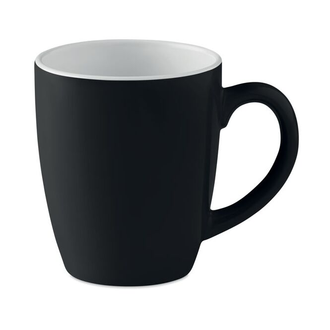 Kundengeschenk Kaffeebecher Keramik – schwarz – mit Logodruck 300 ml für die Büroküche
