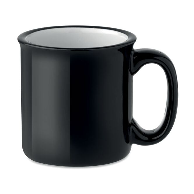 Firmengeschenk Kaffeebecher Vintage – schwarz – mit Logodruck 240 ml für die Büroküche