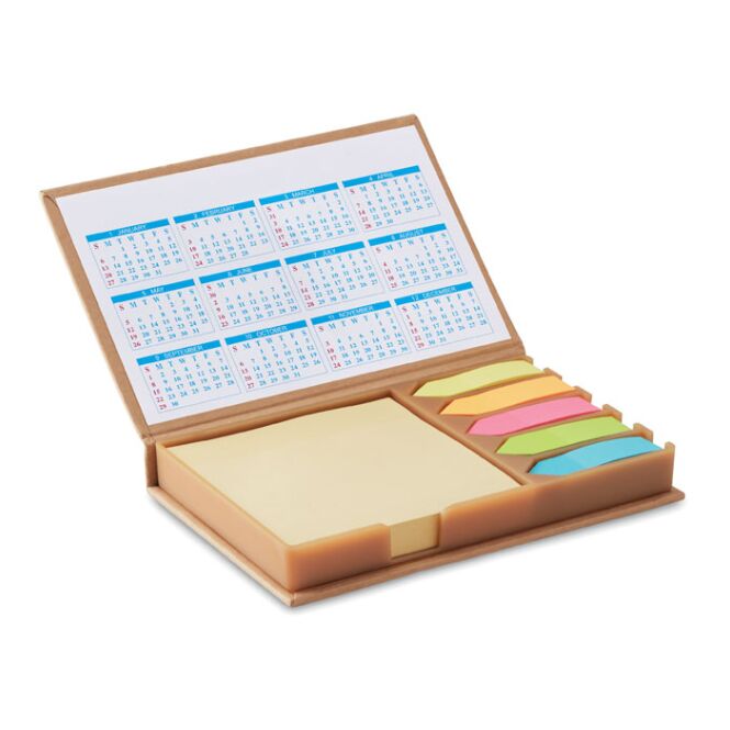 Werbemittel Notizzettelhalter mit Kalender mit Logodruck – Beige – praktisches Schreibtischzubehör für Unternehmen und Büro