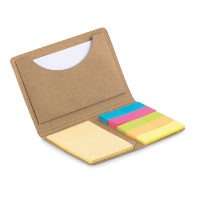 Kundengeschenk Notiz-Visitenkartenhalter mit Haftnotizen – beige – mit Logo bedruckt für den Büroalltag