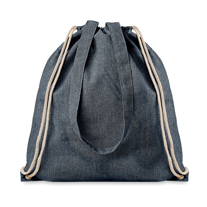 Messe-Giveaway Turnbeutel mit Logodruck aus recyceltem Material – Blau – nachhaltige Einkaufstasche für Events und Firmen