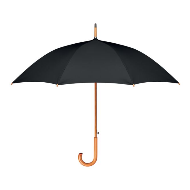 Werbeartikel Regenschirm Cumuli RPET mit Logodruck – Schwarz – kompakter Regenschutz für Firmen