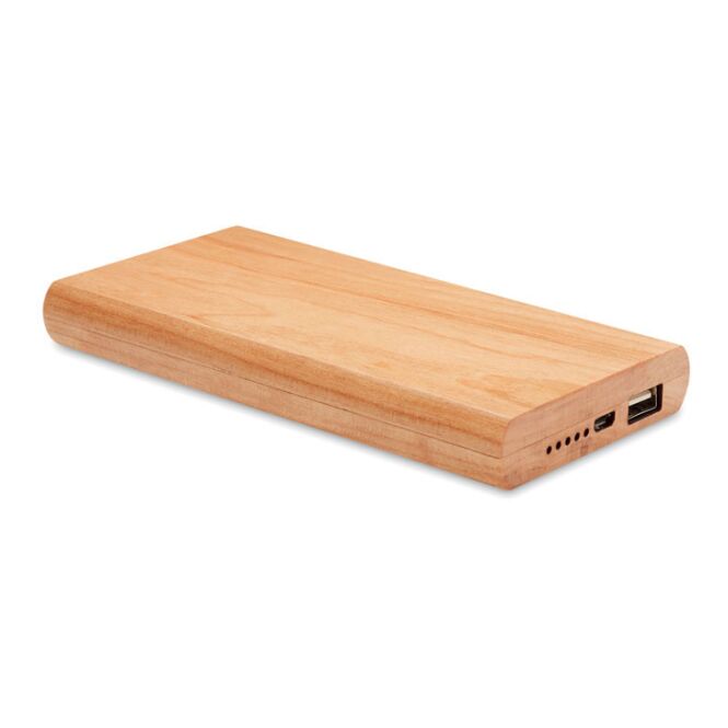 Werbeartikel Powerbank 4000 mAh Bambus mit Logodruck – Holzfarben – mobiler Akku für Büro und Kunden