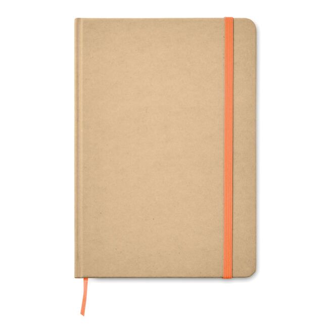 Werbeartikel DIN A5 Notizbuch recycelt – orange – mit Logo bedruckt nachhaltig für Meetings & Konferenzen