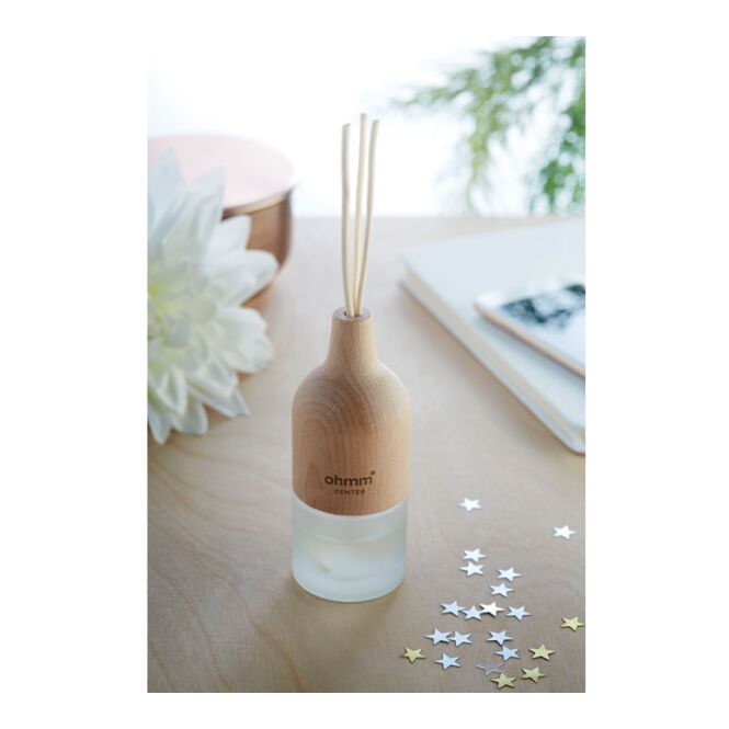 Firmengeschenk Aroma-Diffusor mit Gravur – 30 ml Duftset mit Buchenholz und Glas – Holzfarben – exklusiver Raumduft für Büro und Kunden