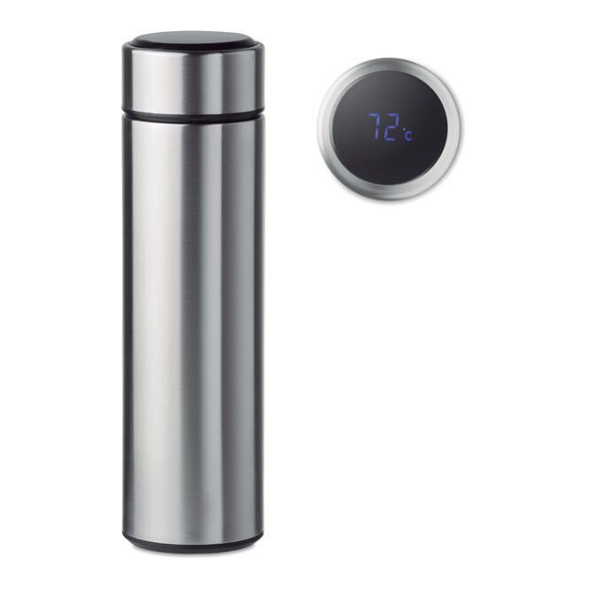 Firmengeschenk Isolierkanne 450ml mit Gravur – Doppelwandig – Mattsilber – Isoliergefäß für Büro und Meeting