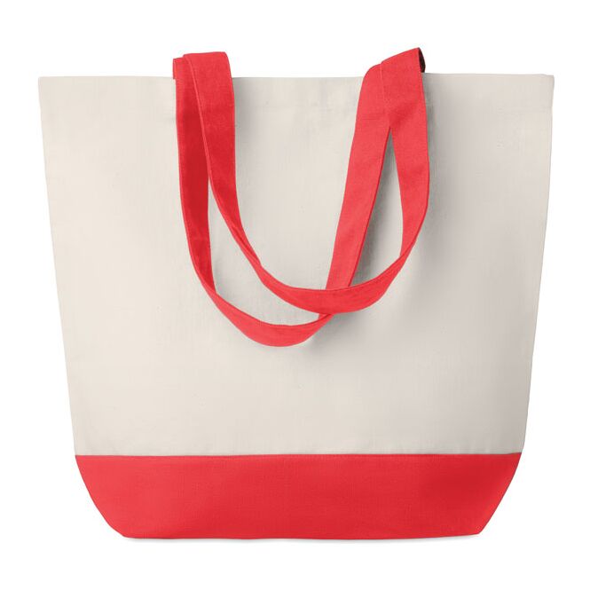 Werbeartikel Shopping Tasche Canvas mit Logodruck – Rot – nachhaltiger Baumwollbeutel für Messen und den Büroalltag