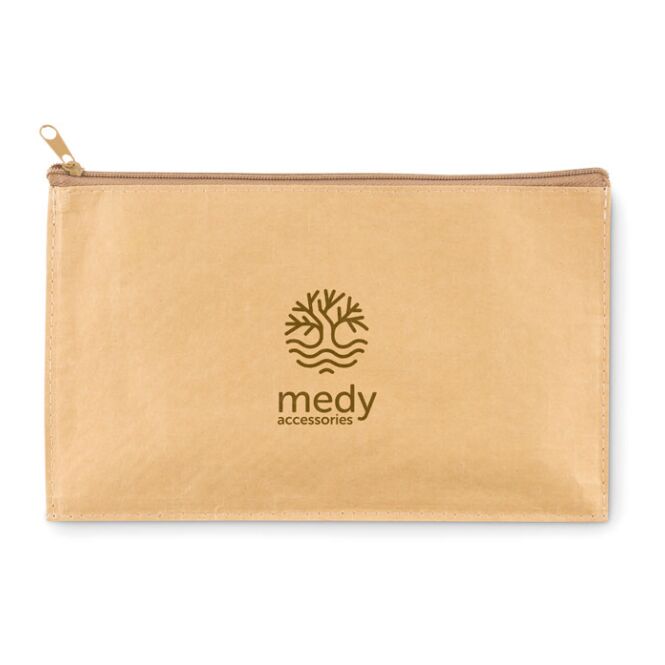 Werbeartikel Mäppchen aus Kraftpapier mit Logodruck – Beige – nachhaltiges Schreibetui für Büro und Messen