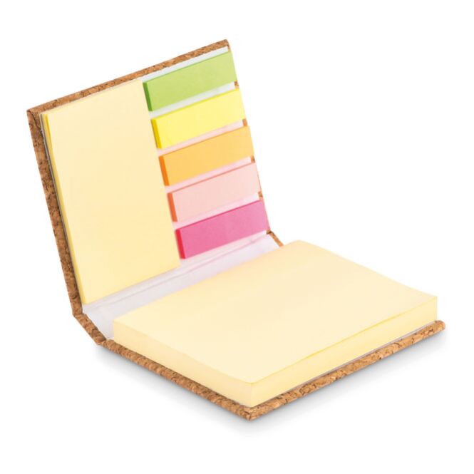Werbeartikel Notizblock-Set mit Kork mit Logoprägung – Beige – Bürobedarf für Unternehmen und Geschäftstermine