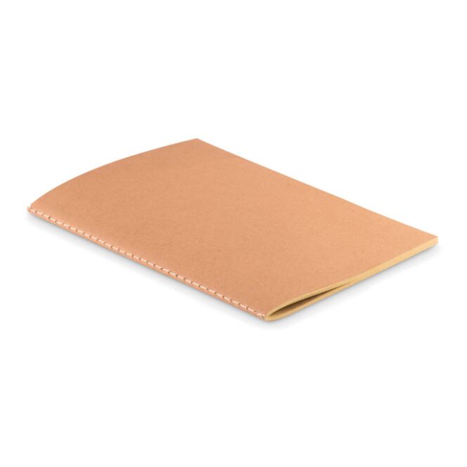 Werbeartikel DIN A5 Notizbuch mit Pappcover mit Logodruck – Beige – nachhaltiges Schreibheft für Büro und Firmen