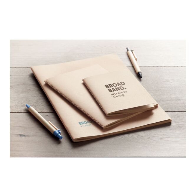 Werbeartikel Notizbuch DIN A6 mit Logodruck – Beige – kompaktes Schreibheft für Büro und Firmenbedarf