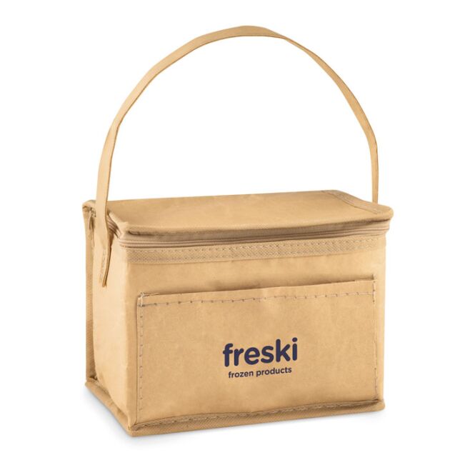Werbeartikel Kühltasche aus Kraftpapier mit Logodruck – Beige – Isolierte Tasche für Firmenveranstaltungen