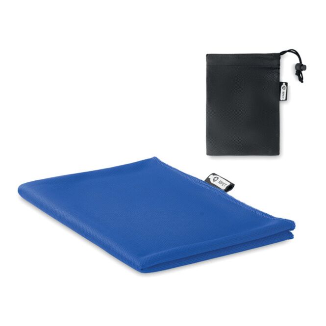 Werbeartikel RPET Sporthandtuch mit Logodruck – Königsblau – schnelltrocknendes Fitness-Accessoire für Firmen