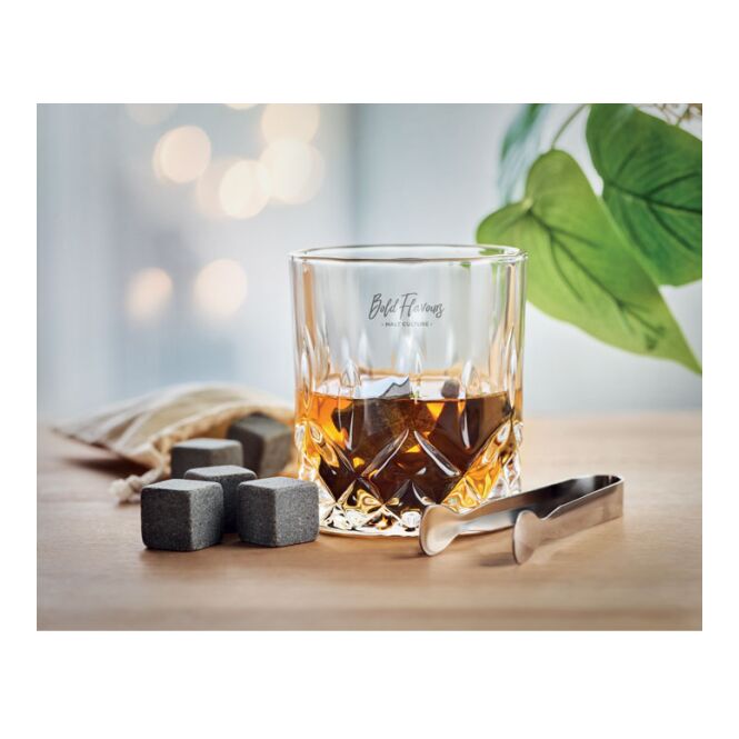 Firmengeschenk Whisky Set in Bambus Box mit Gravur – Holzfarben – Barzubehör für Kunden & Mitarbeiter