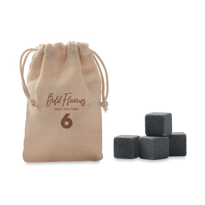 Firmengeschenk Stein-Eiswürfel im Set mit Logodruck – Beige – nachhaltiges Barzubehör für Kunden