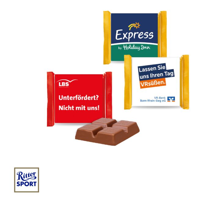 Werbeartikel Ritter Sport Mini mit Logodruck – Bunt – Markenschokolade als Firmenpräsent für Events und Büro