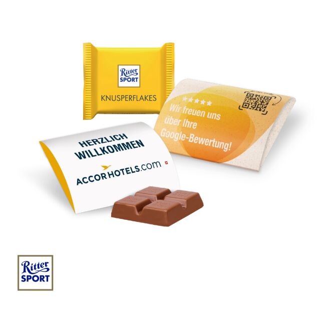 Firmengeschenk Ritter SPORT Mini im Werbebriefchen mit Logodruck – Bunt – klimaneutrales Werbemittel für Messen und Büro