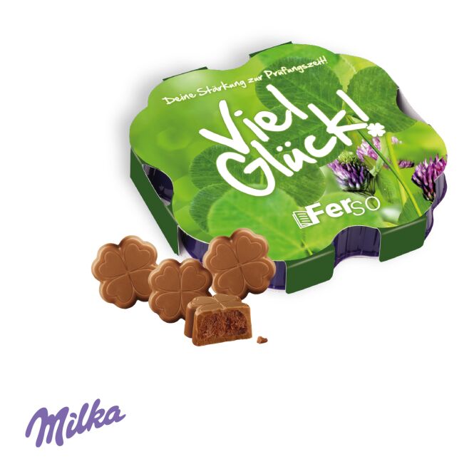 Firmengeschenk Milka Kleines Dankeschön mit individuellem Druck – Bunt – Pralinen als süße Aufmerksamkeit für Kunden und Mitarbeiter