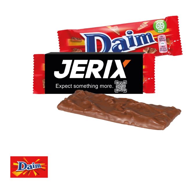 Firmengeschenk Daim Riegel mit individuell bedruckter Banderole – Bunt – süßes Give-away für Kunden und Mitarbeiter