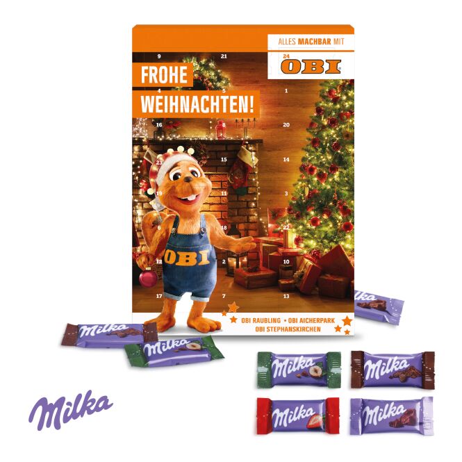 Mitarbeiter-Weihnachtsgeschenk Wand-Adventskalender mit Milka Schokolade mit Logodruck – Bunt – Süßigkeiten für Firmen & Messen