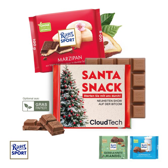 Firmengeschenk Ritter Sport mit individueller Werbebanderole – Bunt – Klassische Schokolade für Kunden und Mitarbeiter