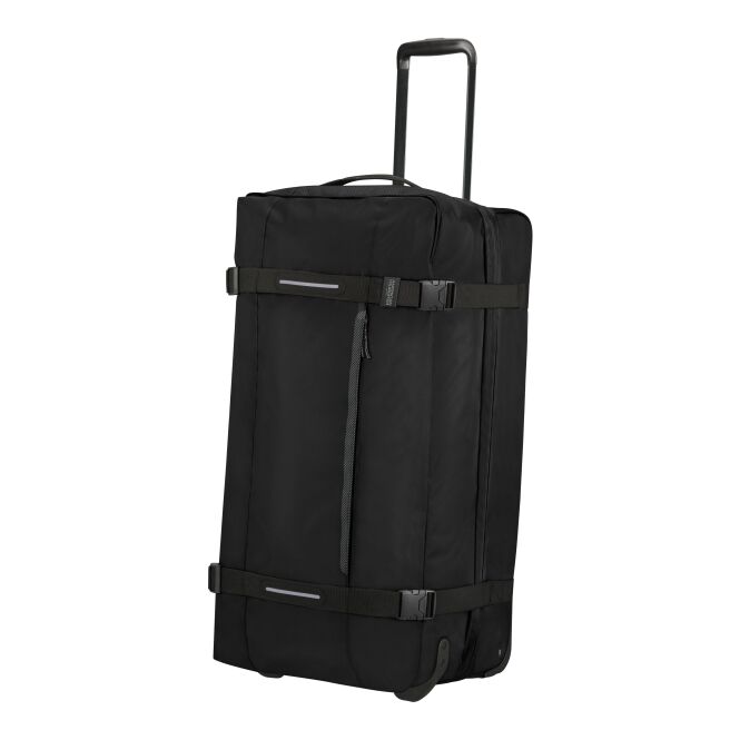 Firmengeschenk American Tourister Urban Track Reisetasche mit Logodruck – Schwarz – nachhaltiges Reisegepäck aus recyceltem Material für Firmen